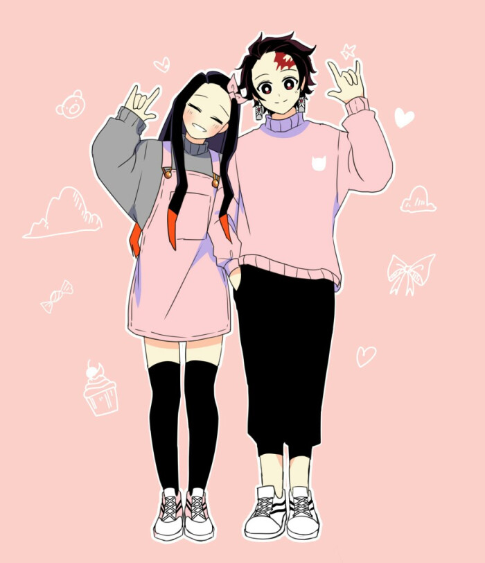 鬼灭之刃# 炭治郎 祢豆子是兄妹装!好可爱啊!画师:gmmi