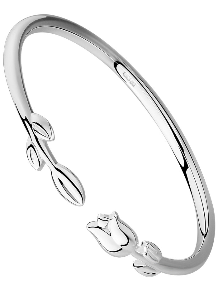 百年宝诚s999纯银手镯女 开口民族风足银镯子莲花手环饰品送女友