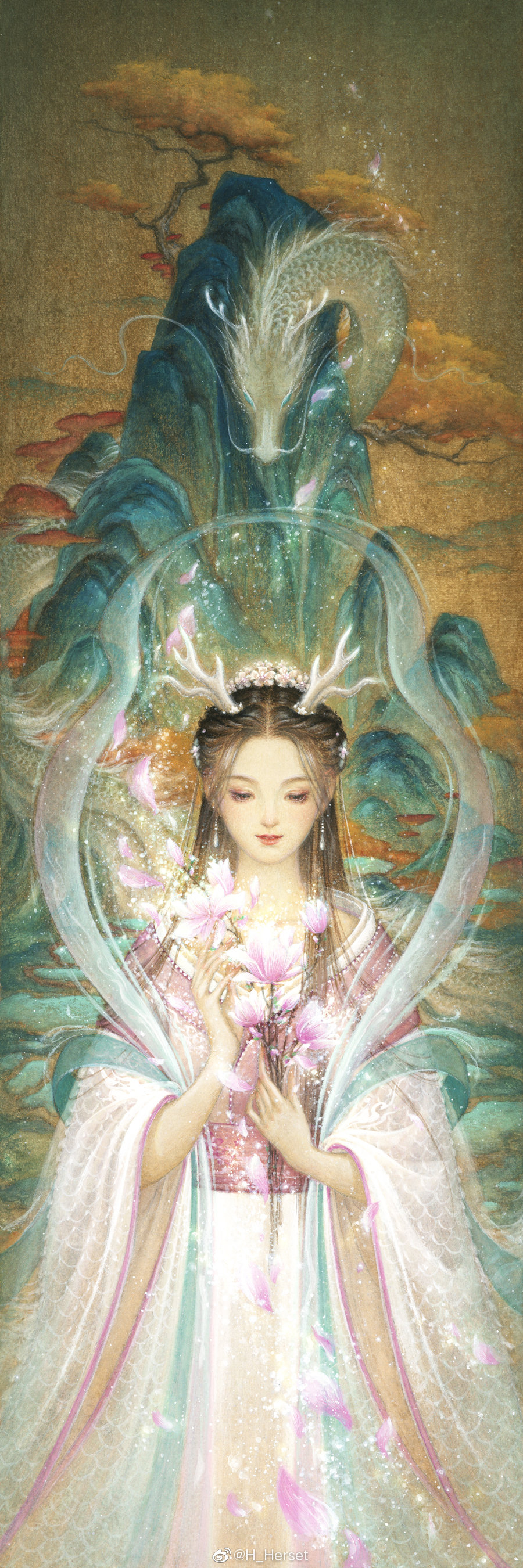 古风水彩人物插画,作者:h_herset