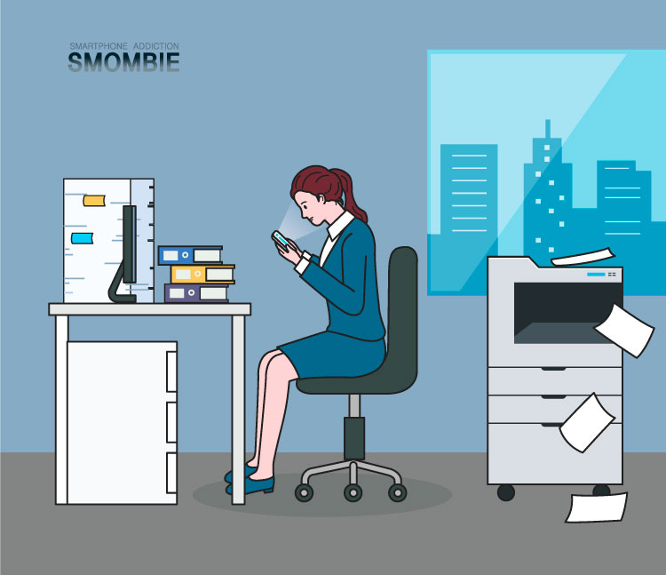 【下载点头像】ai手绘现代低头族玩手机党社会生活人物场景插画海报