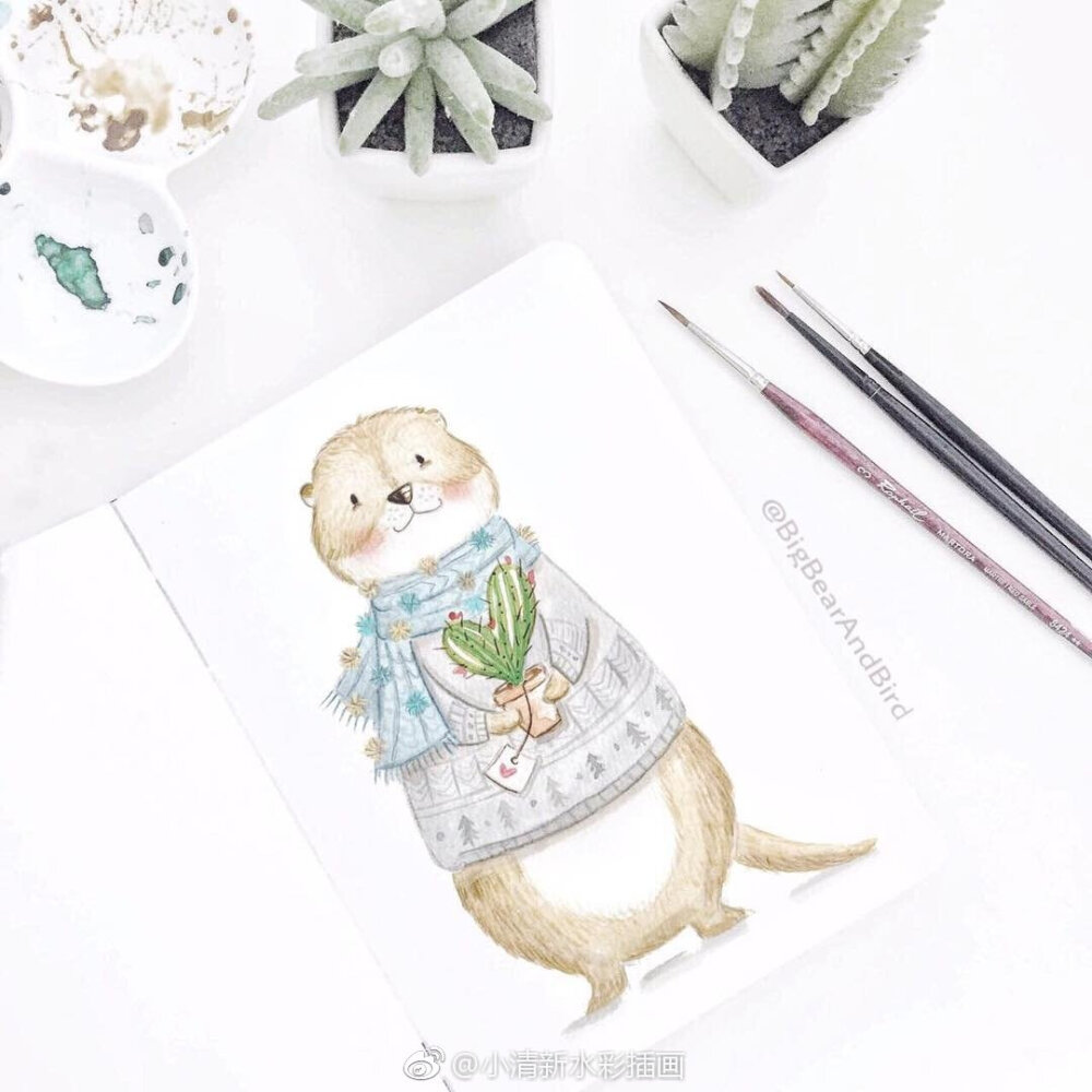 暖暖的小插画~[兔子] ins:bigbearandbird @小清新水彩插画