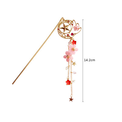 mumu良品日系魔卡少女小樱樱花星星水晶宝石鸟头链条发簪动漫周边