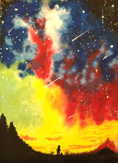 手绘,星空,插画,绘画,水彩