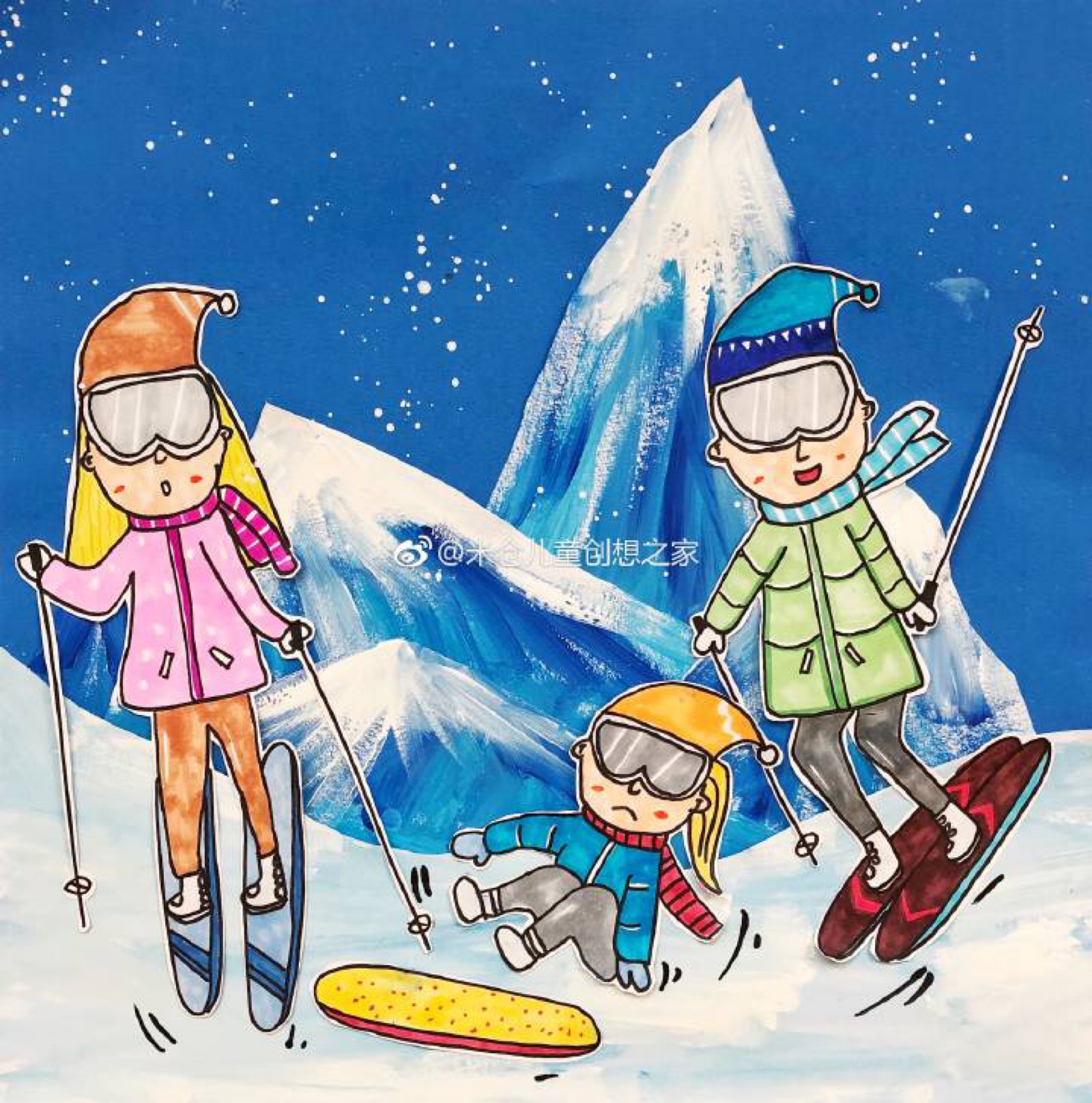 滑雪马克笔画图片