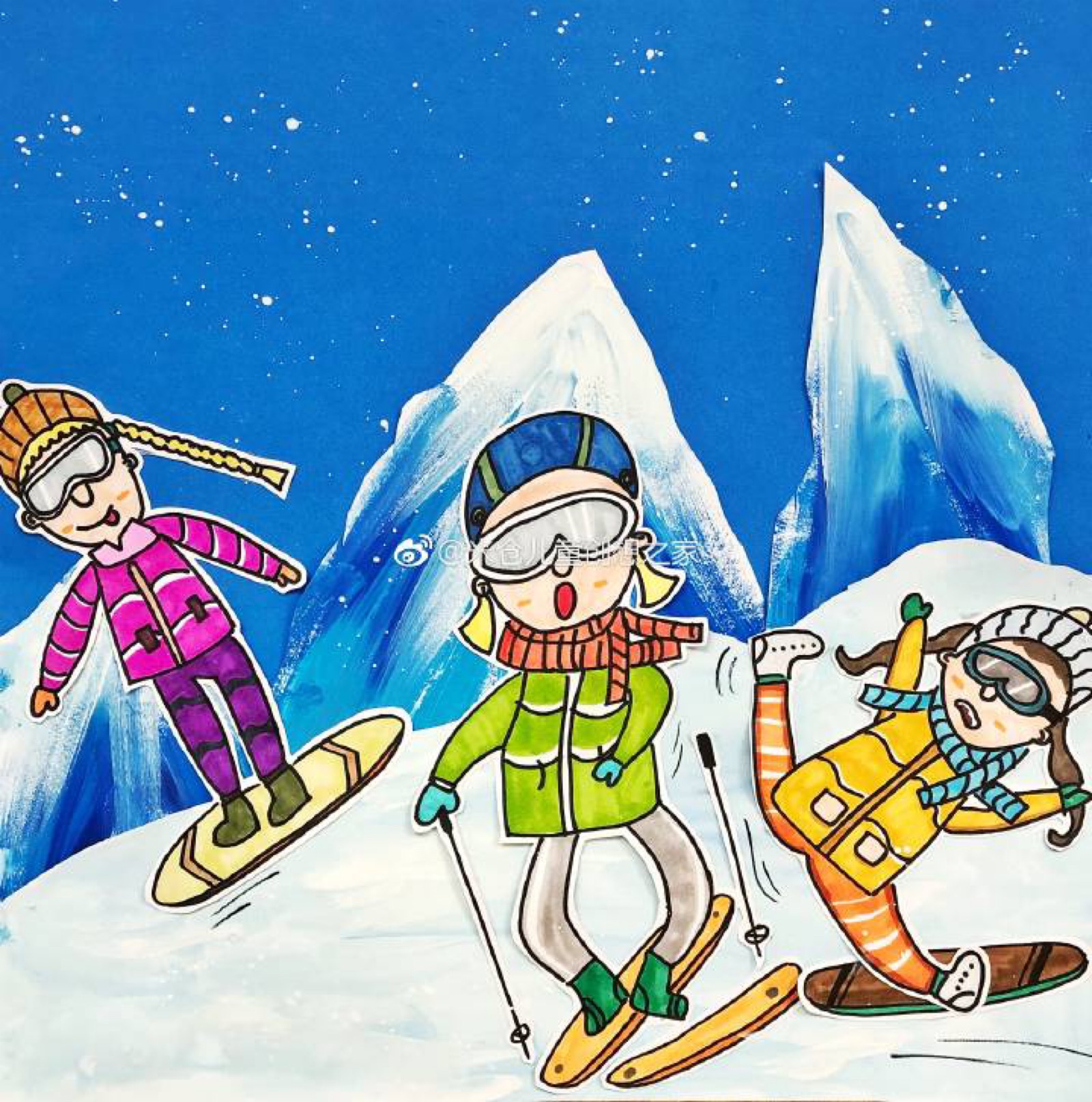 东奥滑雪儿童画图片