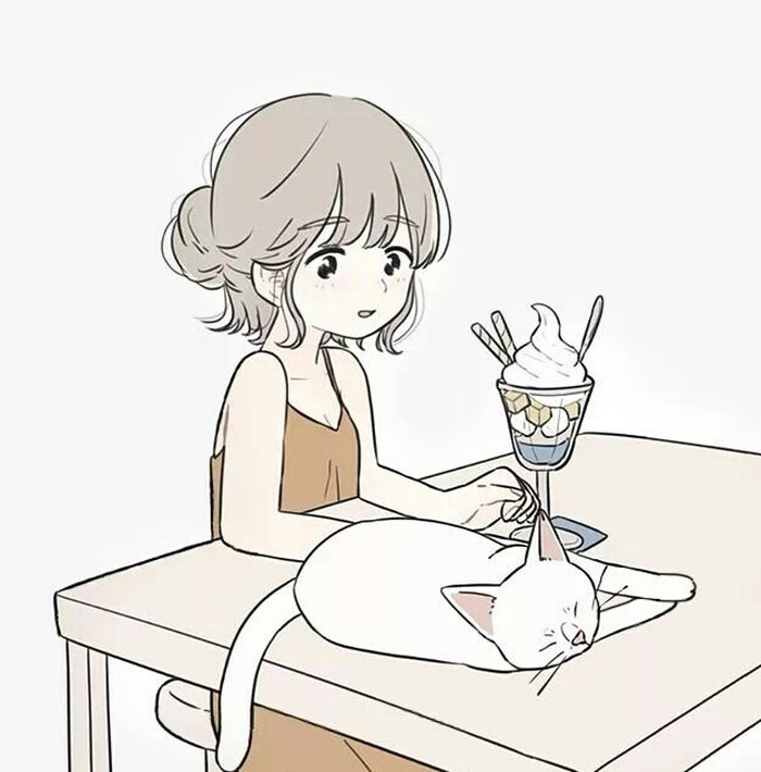 少女 猫咪 插画 画师百瀬たろう作品