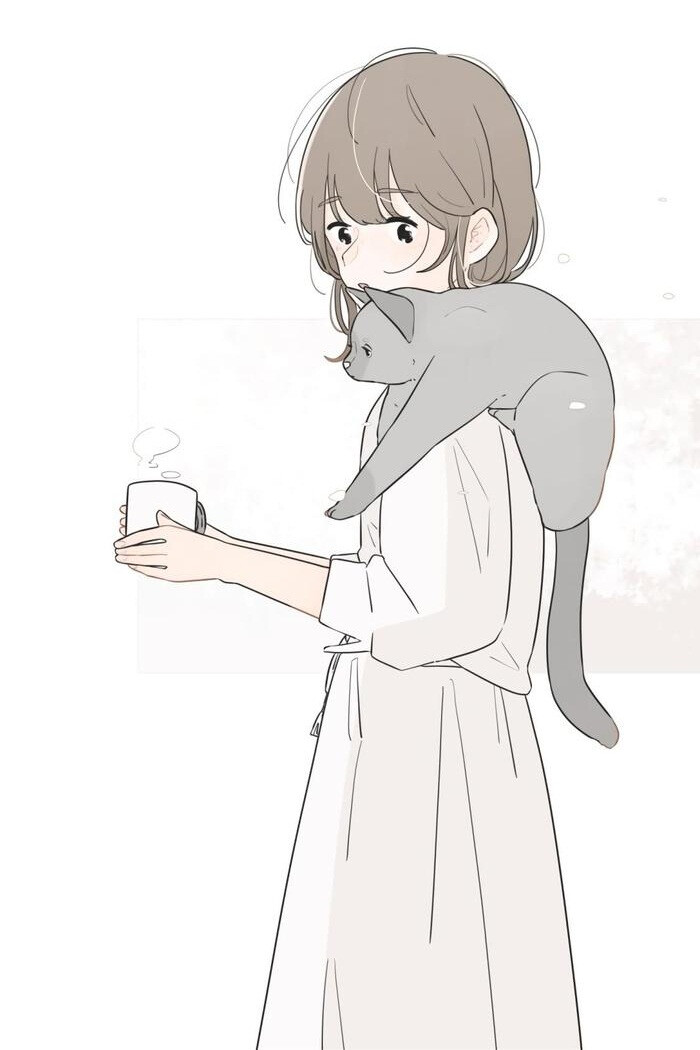 少女 猫咪 插画 画师百瀬たろう作品