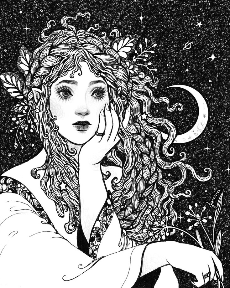 少女黑白插画画师janainamedeiros作品