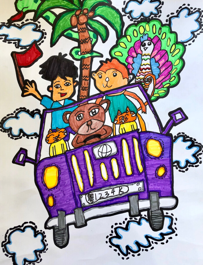 旅行的动物,儿童画