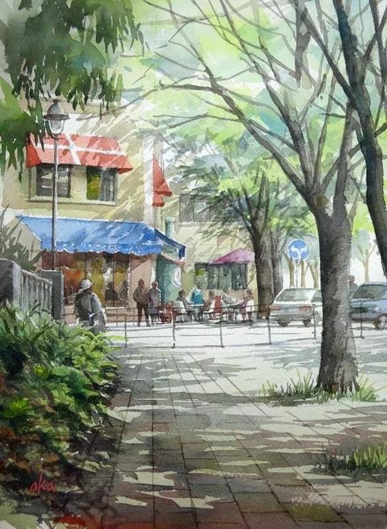 来自日本艺术家takashi akasaka的城市水彩画作