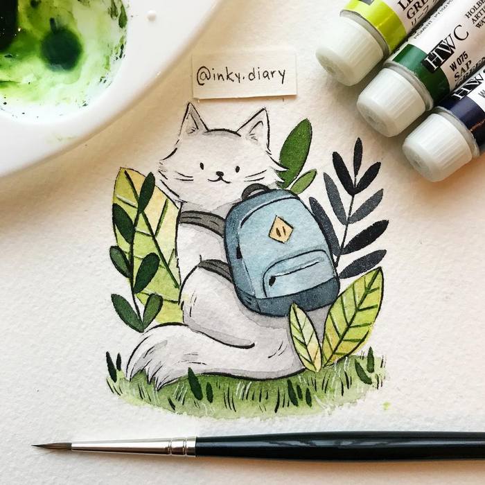 萌萌的猫咪小画 水彩作品 by inky.diary