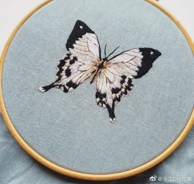 美丽的蝴蝶刺绣~~蝴蝶五彩缤纷,看起来很漂亮吧,其实刺绣针法很简单