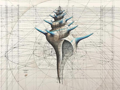插画师 rafael araujo将自己对自然界规律的观察,通过原始的尺规作图