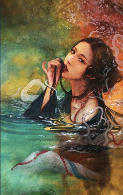 古风水彩插画人物,作者:熙往ljx