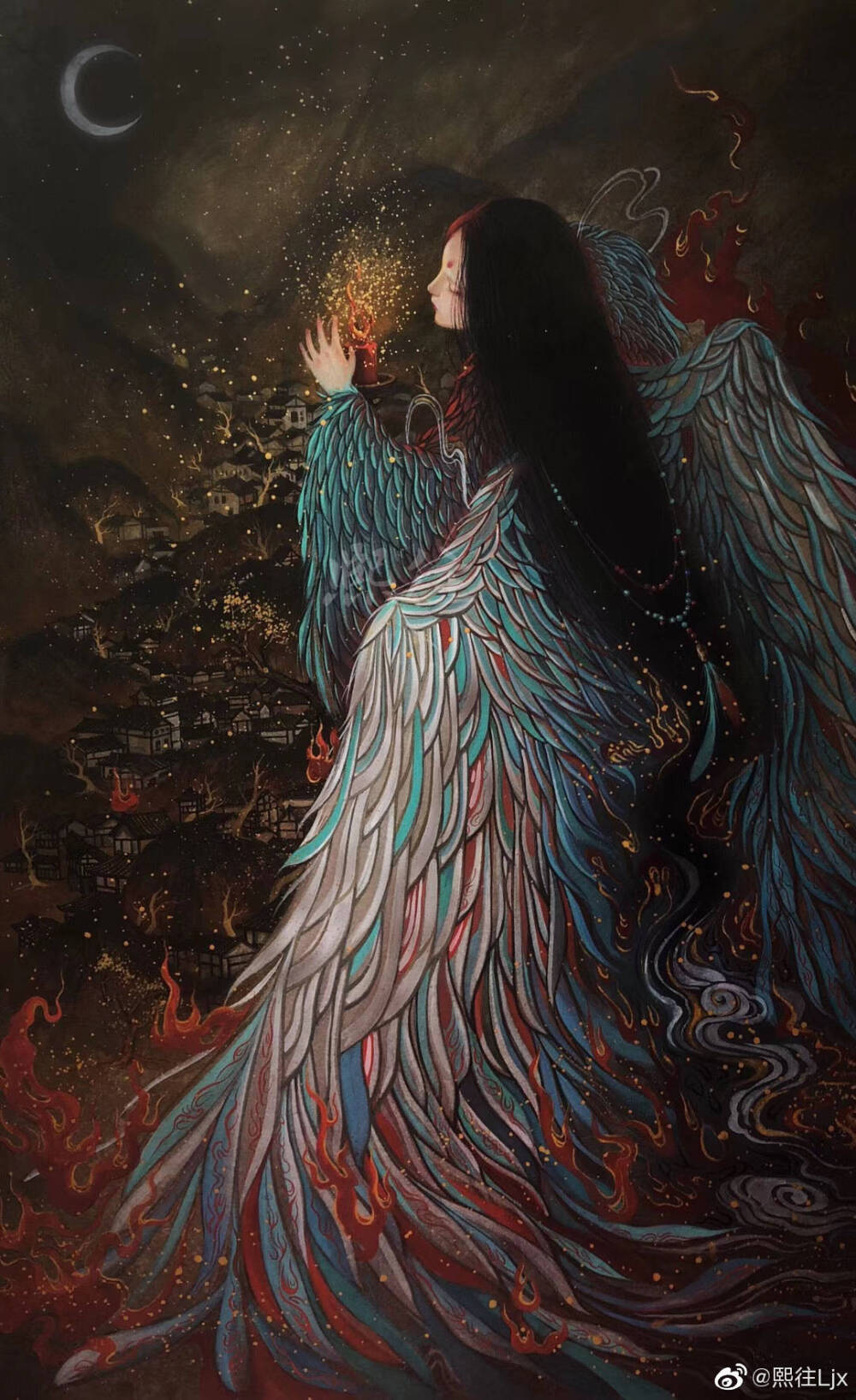 古风水彩插画人物,作者:熙往ljx