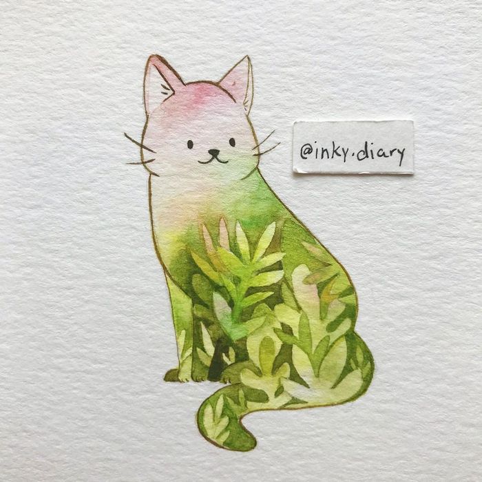 萌萌的猫咪小画 水彩作品 by inkydiary