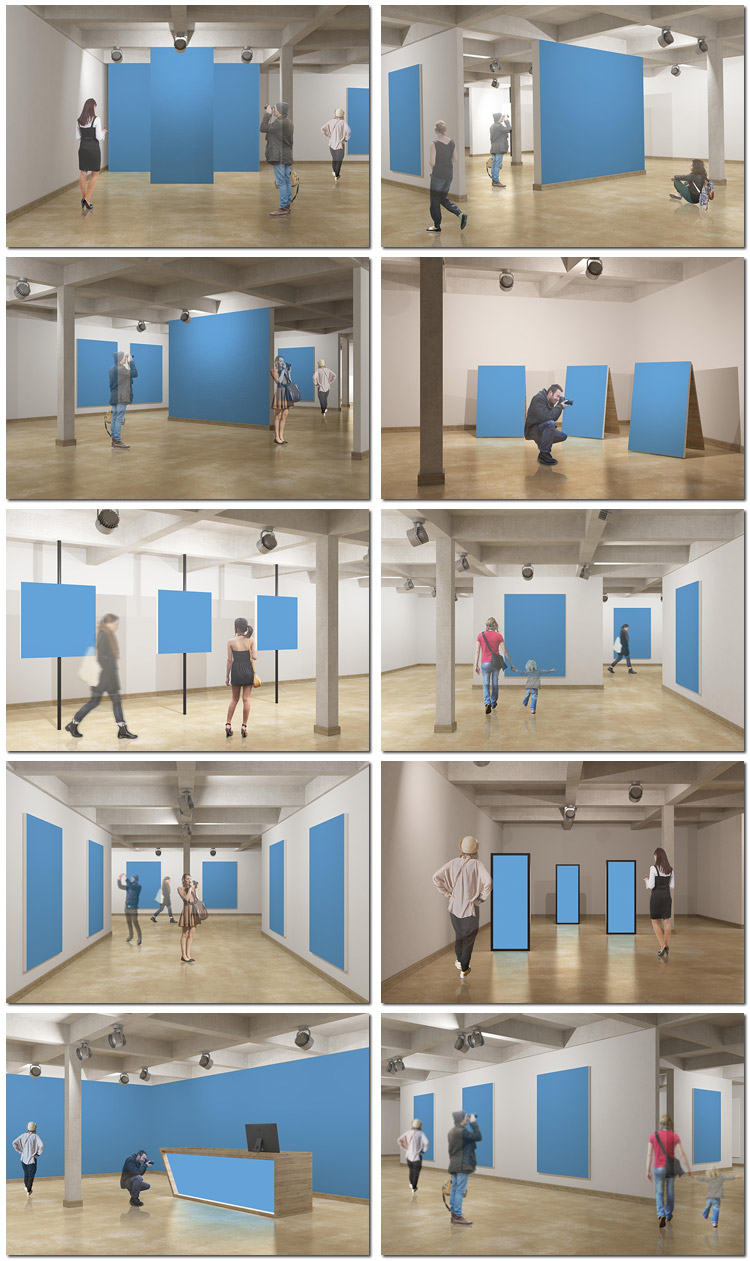 展览馆画展艺术馆墙画作品3d展示样机psd海报摄影模板设计素材