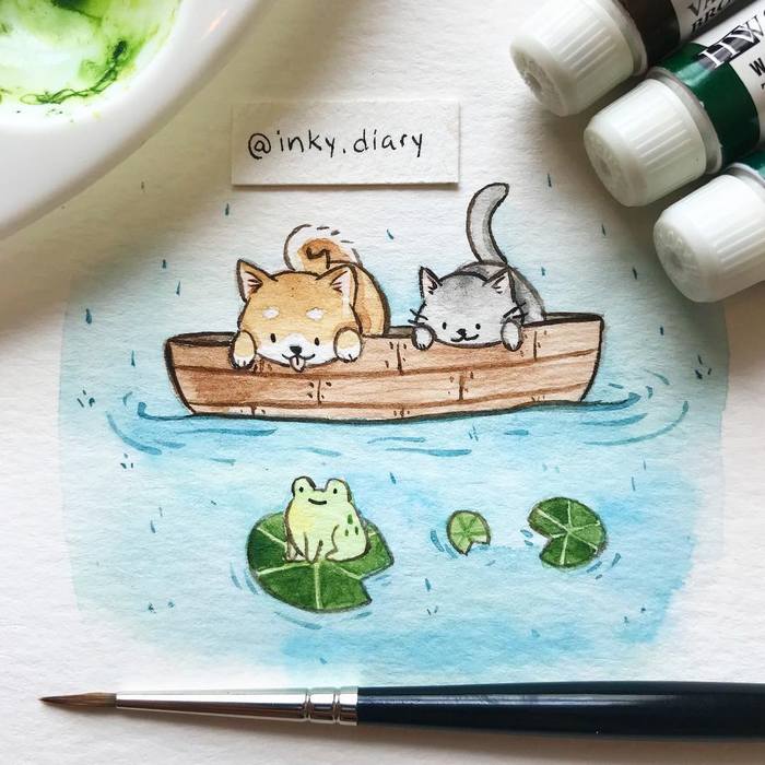 萌萌的猫咪小画 水彩作品 by inky.diary