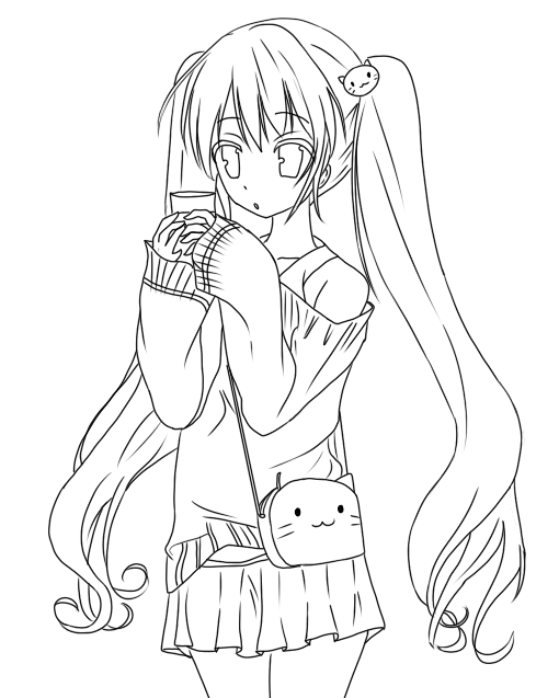 人物线稿黑白动漫素材手绘插画绘画