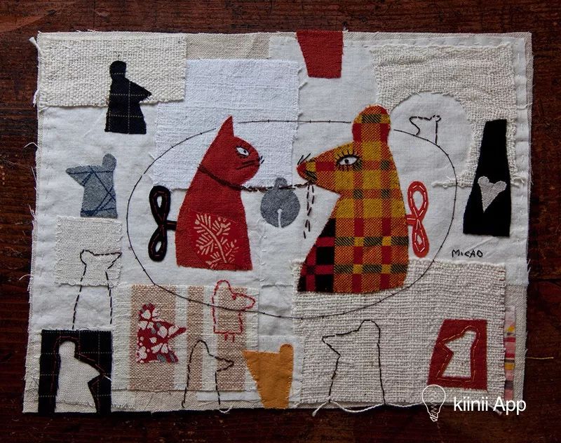 艺术家michele landel综合运用刺绣,布艺和拼贴,创作抽象的人物拼贴画