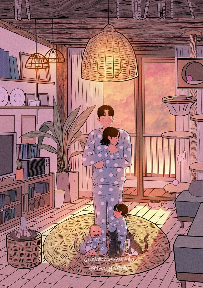 琐碎的家事,平凡的幸福,温馨而甜蜜 ~ 韩国画师myeong