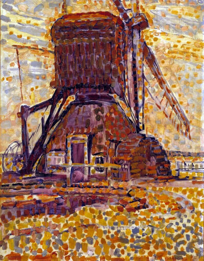 彼埃·蒙德里安《the winkel mill,pointillist version》,布面油画