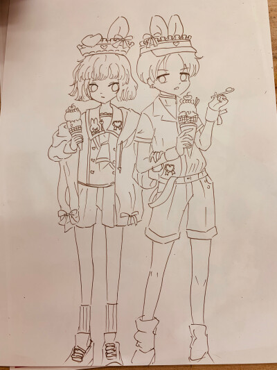 手绘马克笔动漫临摹人物梦幻粉色调男女
