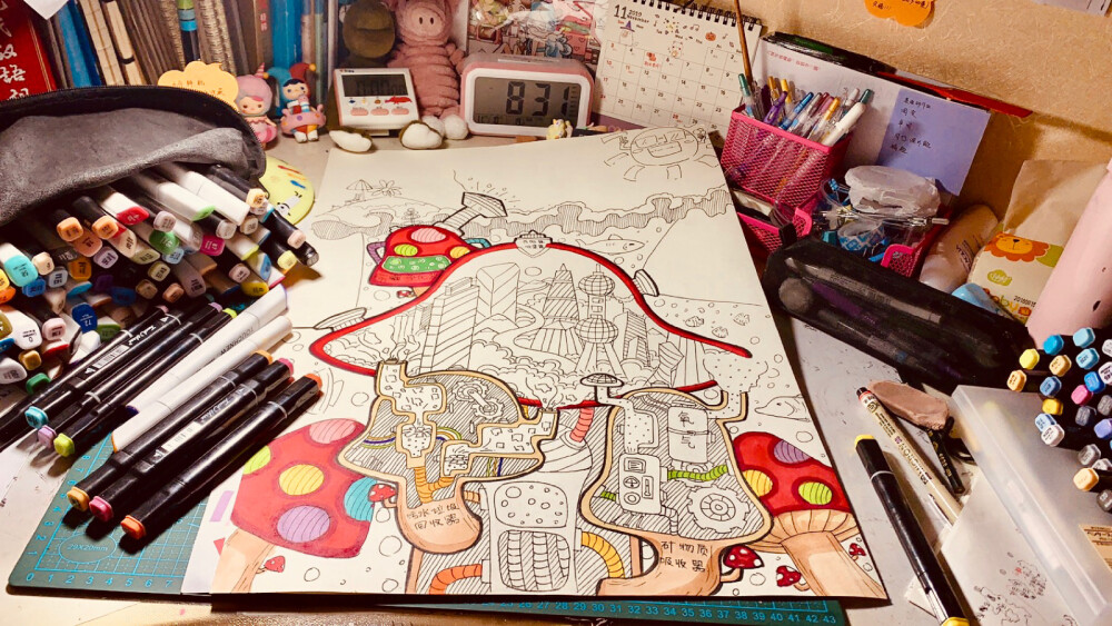 马克笔手绘原创未来科技画原创作品