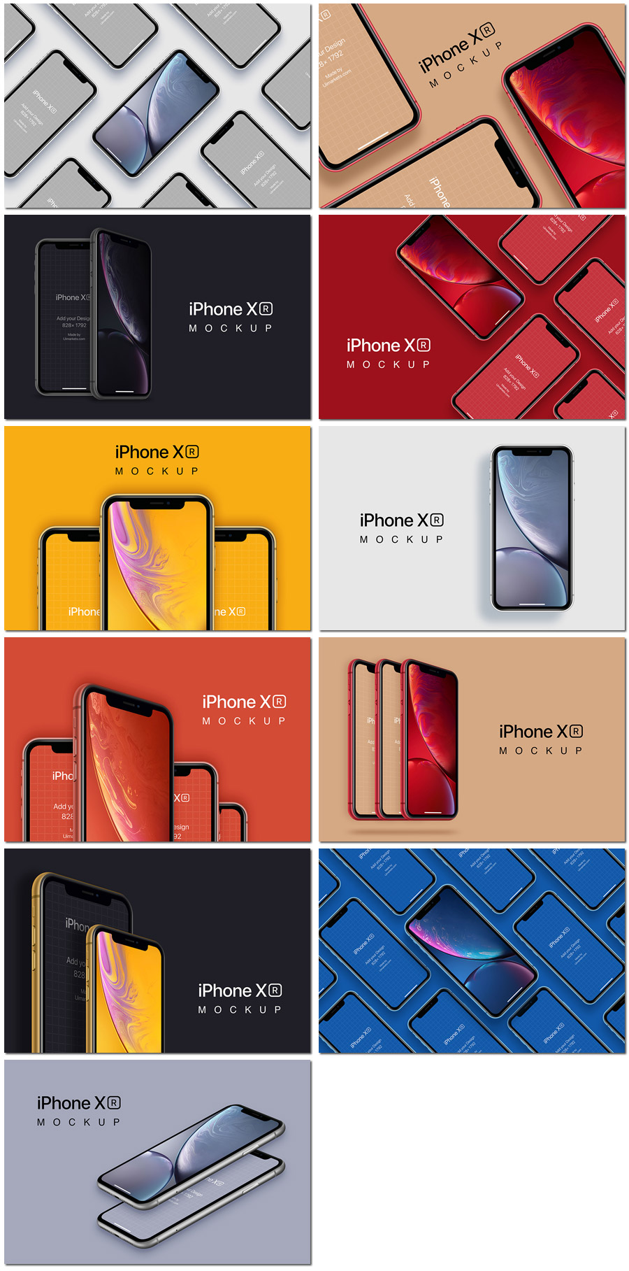 iphone xr苹果手机app设计排列展示样机模型psd海报模板设计素材