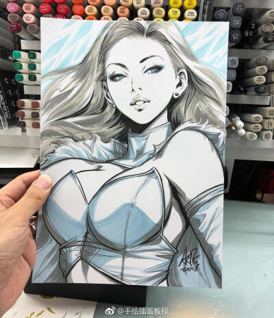 马克笔手绘动漫美女 作者:新加坡华裔漫画大神artgerm