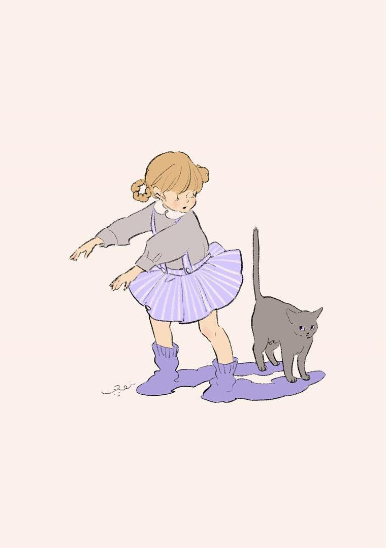 猫与女孩插画by画师hakoniwa
