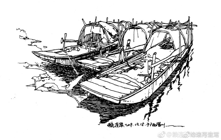 木筏绘画图片
