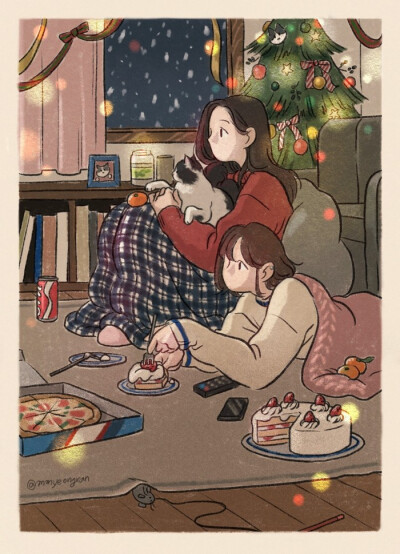 少女与猫咪 插画 画师(yeran)作品