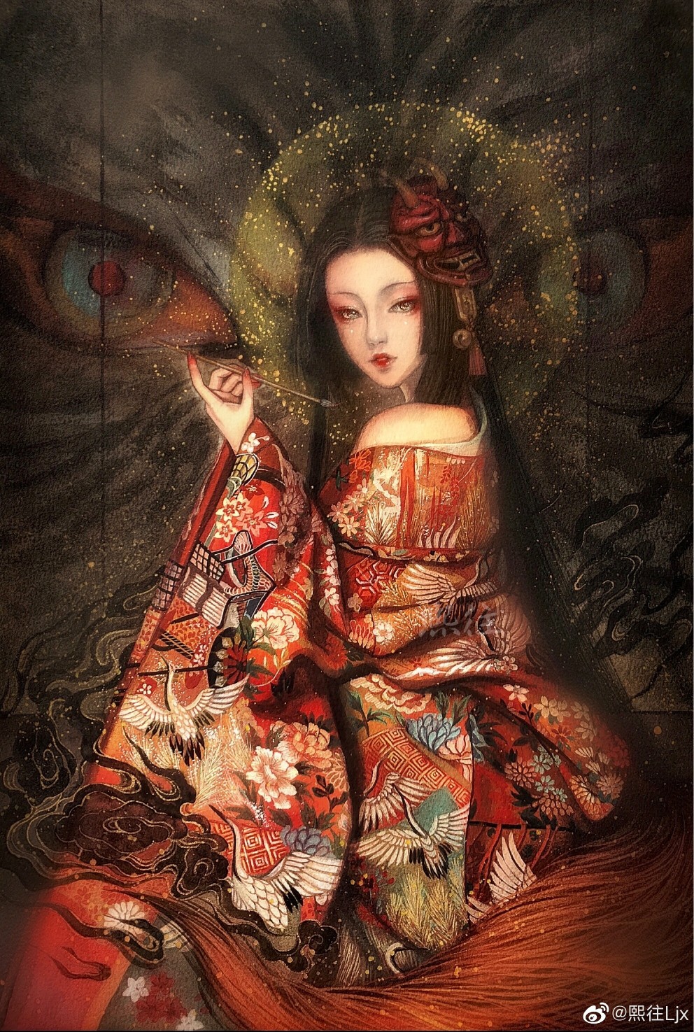 古风水彩插画人物,作者:熙往ljx