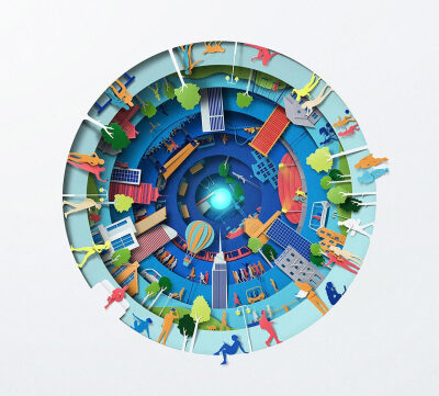 剪纸风格的 5g主题插画广告作品,by:eiko ojala