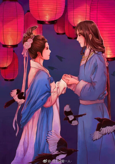 古风情侣图手绘