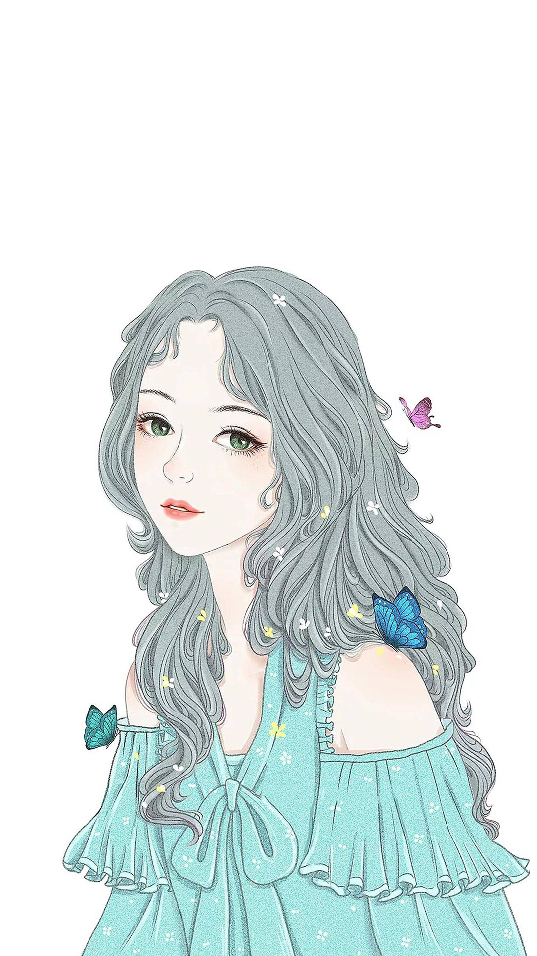 手绘卡通美女唯美手机壁纸图片