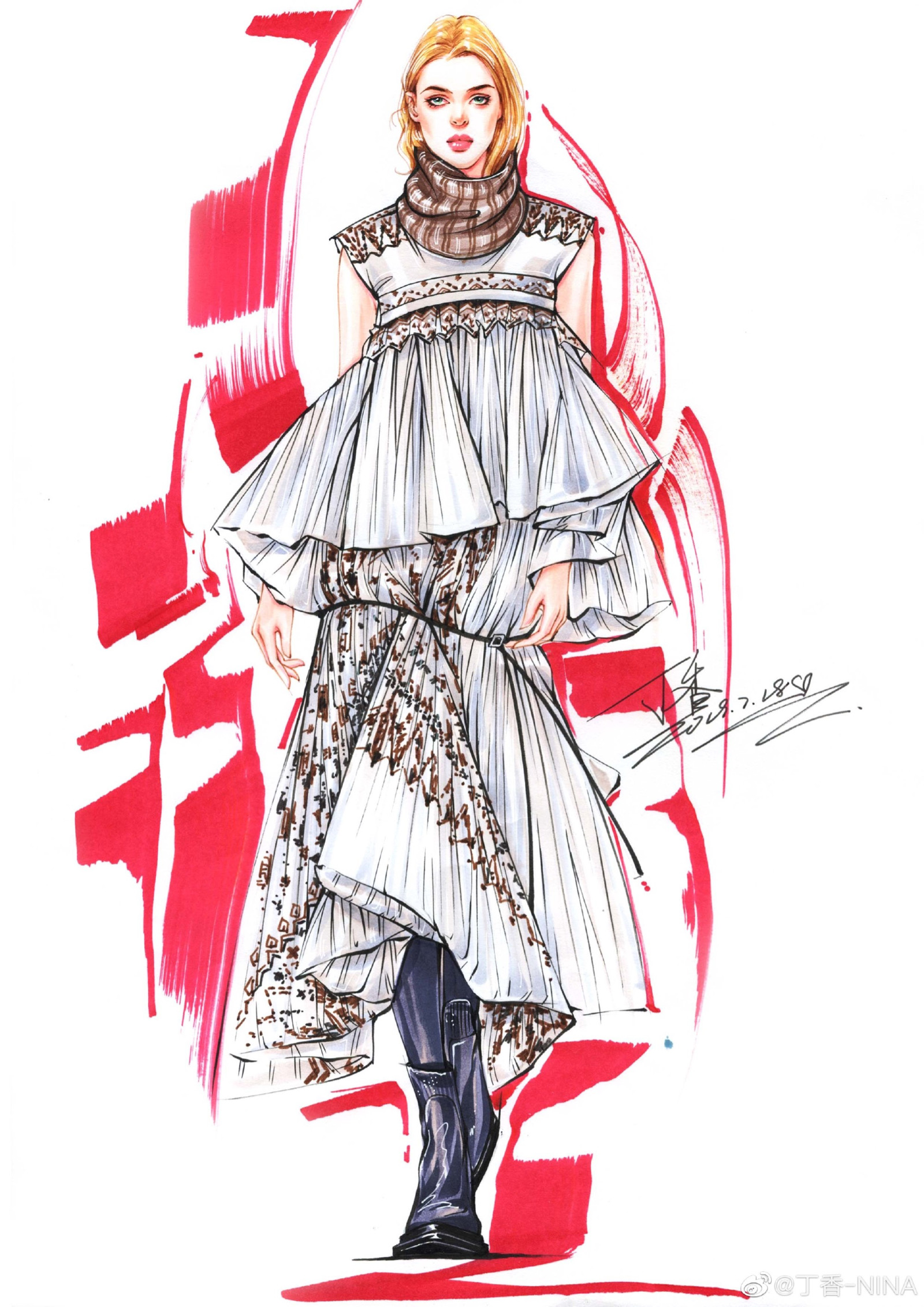 服装设计,时尚插画@丁香-nina