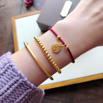 一世长乐足金手链古法金珠手链古法金手镯