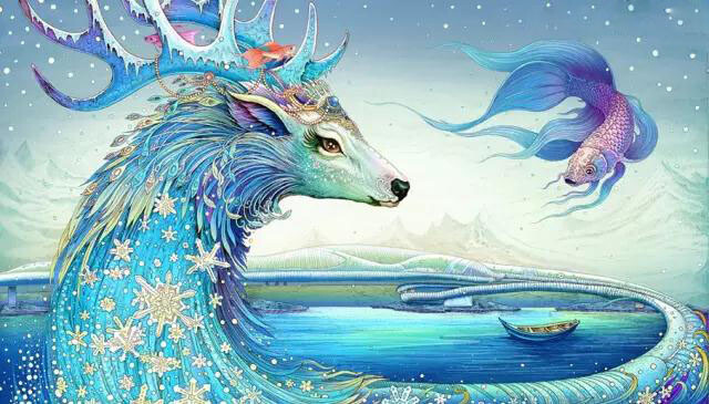 手绘四季之鹿唯美华丽的浮世绘风格丨深圳插画师rlonwang