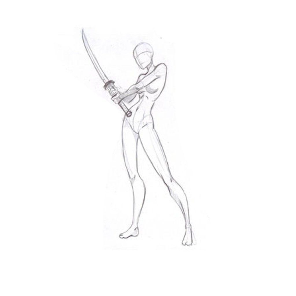 舞剑女子人体动作绘画素材参考