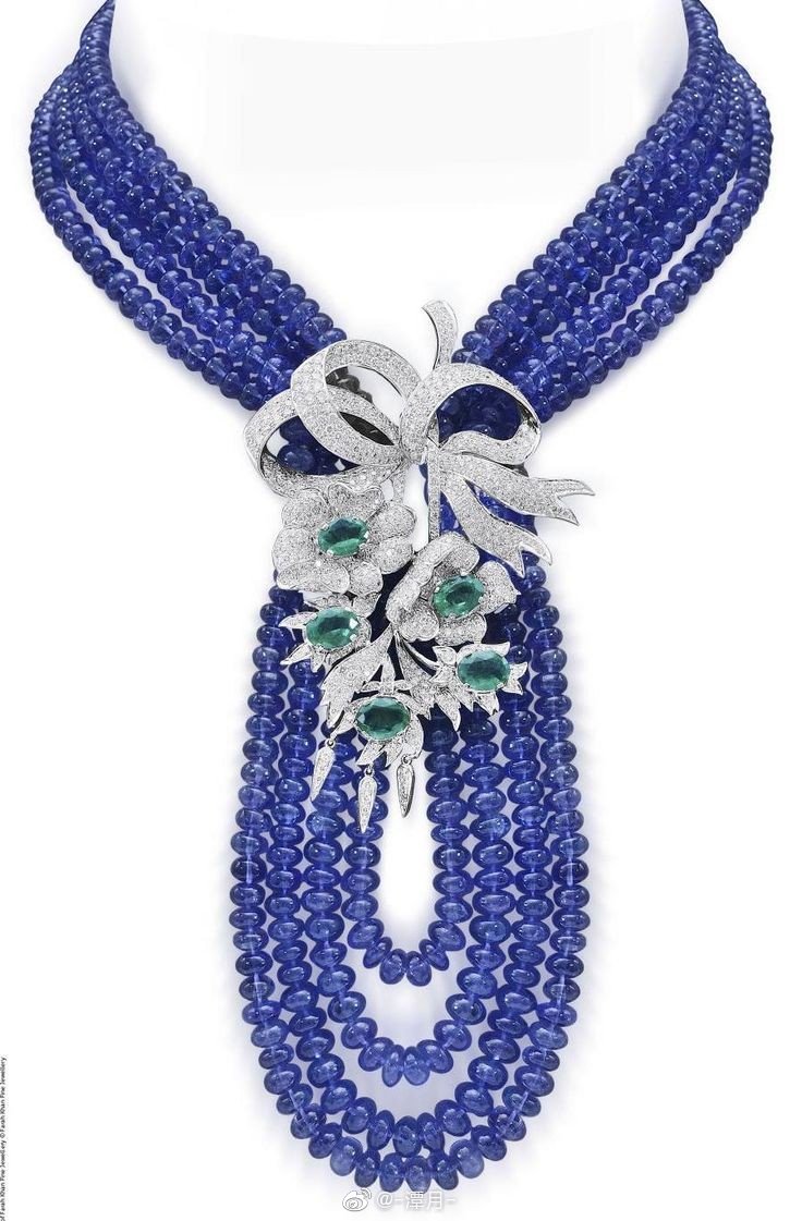 蓝宝石 祖母绿花朵 钻石 项链