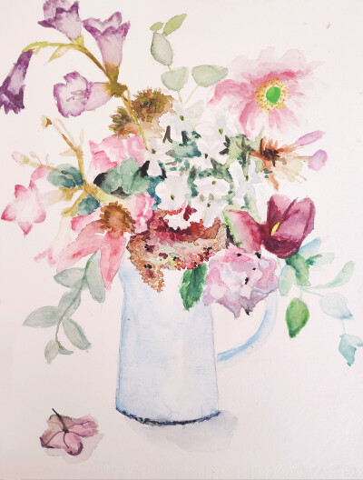 教你画水彩花束今天我们来画一束花瓶插花,迎接美丽的春天 1铅笔打稿