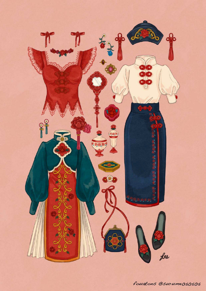 插画艺术作品# 绘画学习超话 超好看的服装插画丨surume050505