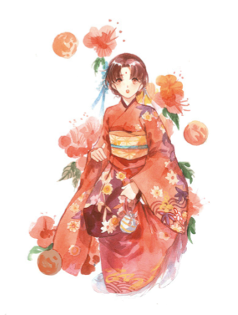 古风少女 水彩 和服 手帐免扣素材人物
