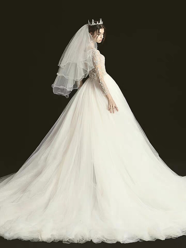 满庭芳【欧塔妃】婚纱礼服2020新款新娘豪华奢侈星空拖尾v领婚纱