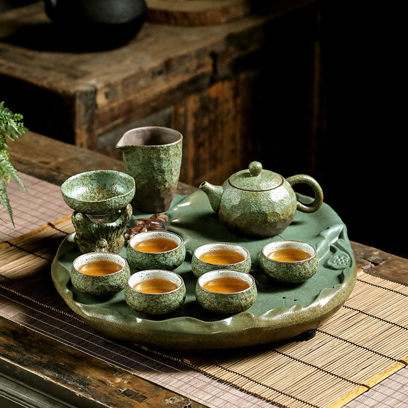 陶瓷圆形茶盘家用功夫茶托干泡盘创意储水可排水式莲花小型号茶台