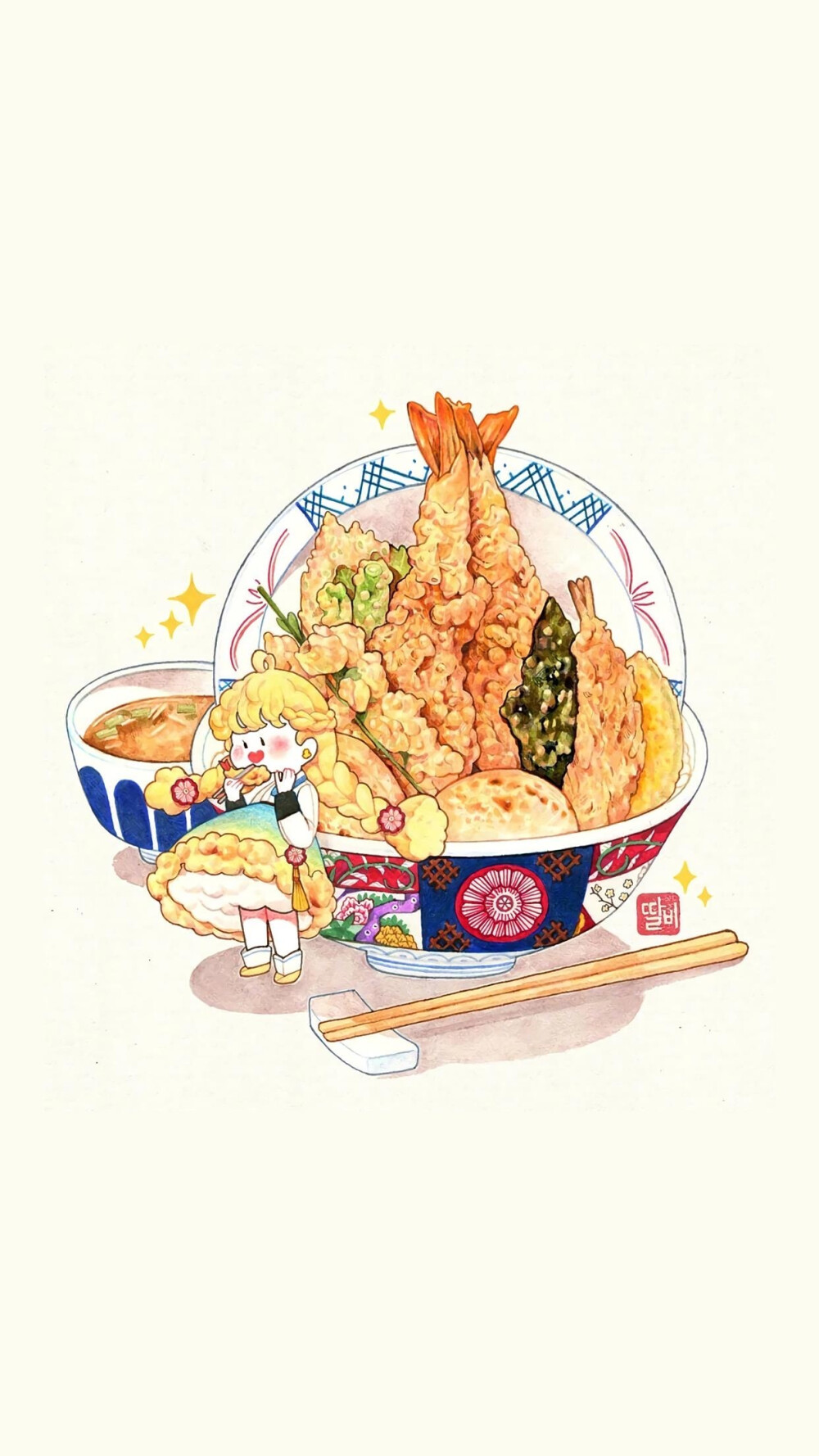 小可爱水彩美食手账插画手机壁纸