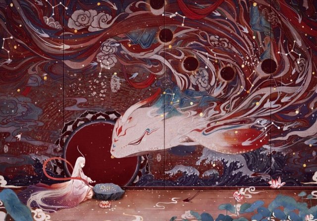 看到她的画作,我就会联想到《山海经》,神秘又玄幻.