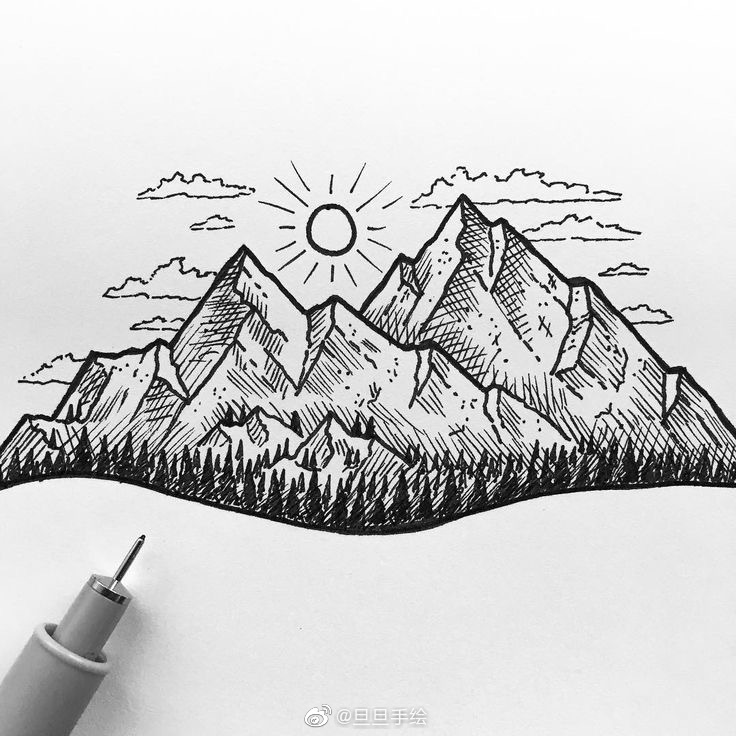 用铅笔画一座山图片